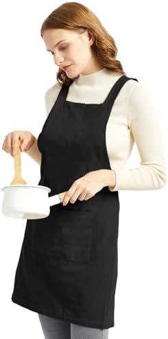 ELEZAY Aprons for Women with Pockets Plus Size Comfort Cross Back No Tie Cotton Linen Apron Pinafore - Image 3