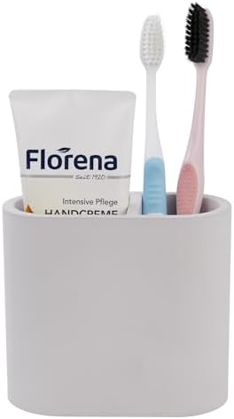 Diatomite Toothbrush Holder for Bathroom Counter, 2-Slot Toothpaste Organizer, Quick Drying Stand for Electric Brush, Grey, 4.37 x 3.9 in by Amviner