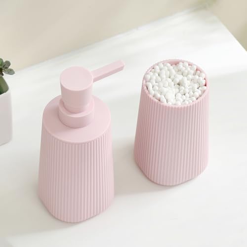 YAUKPH Bathroom Soap Dispenser and Toothbrush Holder Striped Pink - Image 4
