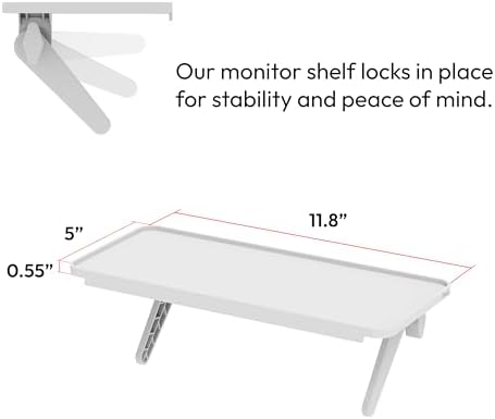 Pixio 12 inch White Monitor Storage Top Shelf - Adjustable Platform, Universal Fit, Holds Up to 13lbs, Works on TV, Flat, Curved Monitors, Storage for Webcams, Clocks, Phone, Figures - Image 3