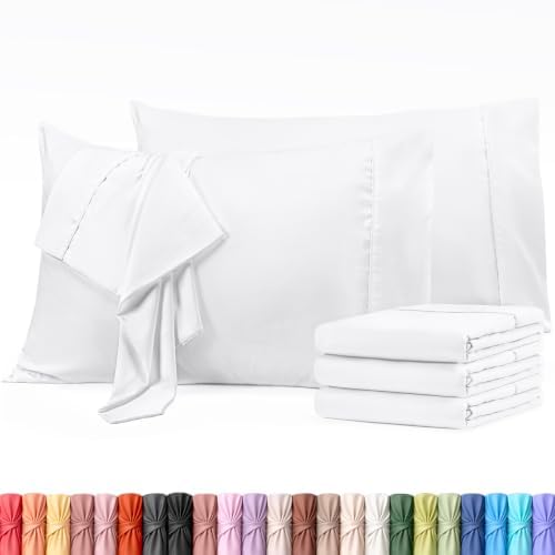 Pillow Covers Queen Size Set of 6, Soft and Comfy Pillow Cases, White by UTOPIABEDDING
