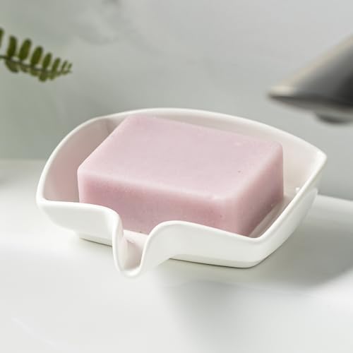 Zoeeker Soap Dish with Waterfall Design, Ceramic Soap Holder for Countertop by LAUCHUH