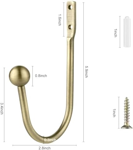 Curtain Holdbacks, 4pcs Curtains Holder Wall Mounted Drapery Tiebacks Retro Window Hook for Home Decor, Antique Brass - Image 5