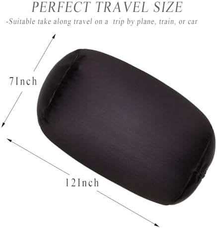 2Pcs Microbead Bolster Tube Neck Bed Body Pillows, 12 x 7 inches Squish Bean Bag Microbead Pillow for Sleeping Home Travel Neck Lumbar Support Rest Smooth Cool Touch (Black & Dark Grey) - Image 3
