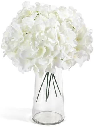Auihiay 26 Pieces Hydrangea Artificial Flowers Silk Hydrangea Flowers Artificial Flowers Heads with Stems for Home Wedding Party Decorations (Ivory) - Image 3