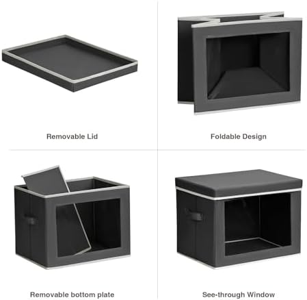 Homsorout Stackable Storage Bins with Lids - Large Storage Box with Lids, Foldable Closet Boxes for Organizing, Wardrobe Clothes Organizer with Window, Cubes Bins for Living Room, 4 Pack, Dark Grey - Image 7