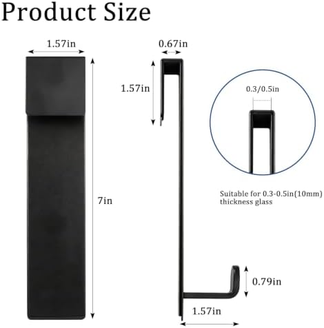 2 Pack Shower Door Hooks, 7 Inch Extended Over Door Towel Hooks for Bathroom Frameless Glass Shower Door, No Drill Stainless Steel Heavy Duty L Shape Hooks (Black, Fits 3/8" Thick Door) - Image 3