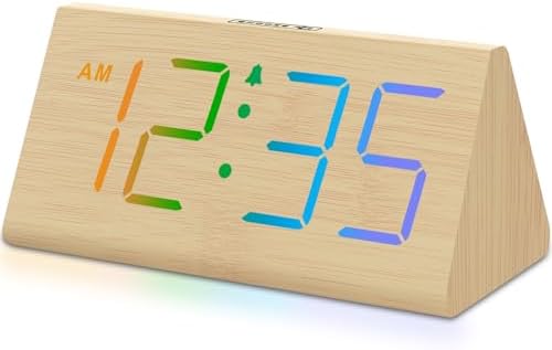 DreamSky Wooden Digital Alarm Clock for Bedroom with RGB Large Numbers by DreamSky