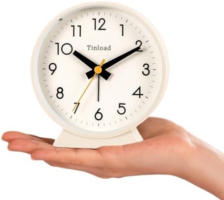 Tinload 4.5" Battery Operated Antique Retro Analog Alarm Clock, Small Silent Bedside Desk Clock,Lighted on Demand, Battery Operated, Snooze, for Living Room, Bedroom, Bedside, Desk(Cream) - Image 2