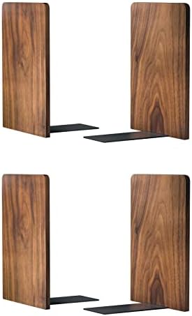 Large Bookend Hold Heavy Books-7x4x5in 2 Pack Non-Skid Wood Bookends Walnut by Luxdecor