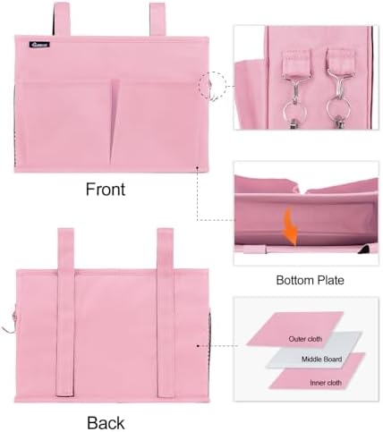 Surblue Caddy Hanging Organizer Bedside Storage Bag for Bunk and Hospital Beds, Pink, Small - Image 2