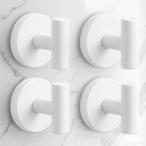 Heavy Duty Suction Cup Hooks for Glass Window,Tile,Mirror,Removable Shower Hooks for Inside Shower,Metal Towel Hooks for Bathroom,4 Pack(White) by QQK