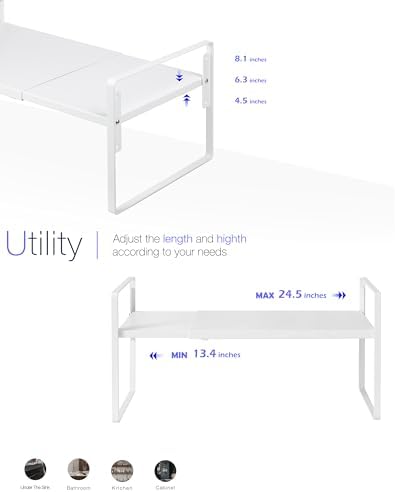 Nxconsu Cabinet Shelf Riser, Adjustable Cabinet Organizer, 12" Deep White - Image 5