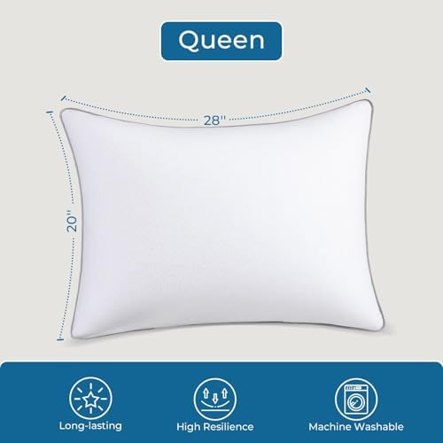 Sasttie Firm Pillows Queen Size Set of 4, Bed Pillows for Side, Back, and Stomach Sleepers - Oeko-Tex Certified Supportive Down Alternative Plump Filling - Hotel Quality and Machine Washable, 4 Pack - Image 2