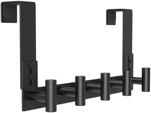 PMMASTO Door Hanger for 1-3/4 Inch Doors, Black- 5 Hooks, T Shape by PMMASTO