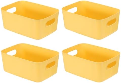 uxcell 4Pcs Yellow Plastic Storage Bins 9.6"x6.6"x3.9" Pantry Organizer by uxcell