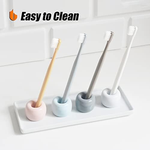 Urbanstrive Sleek Mini Ceramics Toothbrush Holder Stand for Bathroom Vanity Countertops (Pink 2-Pack) - Image 6