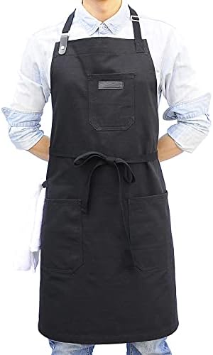 Black Kitchen Apron for Cooking, with Pockets & Towel Loop by DingSayTrendy