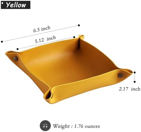Valet Tray, Leather Tray, Small Catchall Tray, Foldable Jewelry Travel Organizer, Suitable for Travel, Storage, Nightstand, Home or Office (Yellow-S) - Image 2