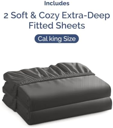CGK Linens 2 Pack Extra Deep Cal King Fitted Sheets - Charcoal - Image 4