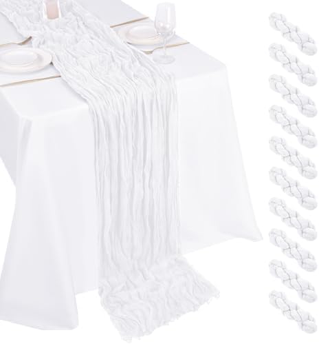 10 Pack White Cheesecloth Table Runner 17x108 Inch Boho Gauze Cheese Cloth Table Runners for Wedding Party Baby Shower Birthday Home Decor by Unknown