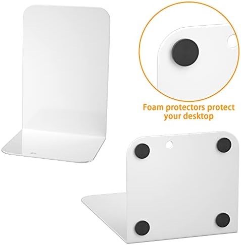 VFINE Bookends 1 Pair, White Metal Book Ends, Bookends for Shelves, Book Stopper for Heavy Books, Book Dividers for Home Office - Image 4
