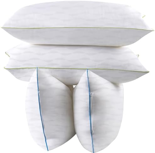 Bed Pillows Queen Size Set of 4,for Sleeping, Adjustable Queen Pillows 4 Pack with Zipper, Cooling Hotel Quality with Premium Soft Down Alternative Fill by HKYLRAN