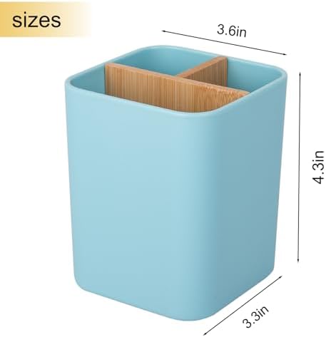 Bamboo Toothbrush Holder for Bathrooms Toothpaste Organizer - Blue - Image 5