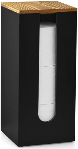 OUTNILI Freestanding Toilet Paper Holder Stand with Lid, Black Wooden Toilet Paper Storage Organizer for Bathroom Floor, Rustic Farmhouse Toilet Paper Storage Holds 3 Extra Large Rolls by OUTNILI
