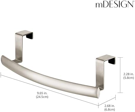 mDesign Steel Over Door Curved Towel Bar Storage, Hanger for Cabinet or Cupboard, Holder Rack for Kitchen, Bathroom - Holds Hand/Dish Towels, Washcloths - Spira Collection - 2 Pack - Satin - Image 4
