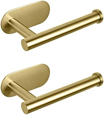 NearMoon Toilet Paper Holder Self Adhesive, Premium Thicken SUS304 Stainless Steel Rustproof Adhesive Toilet Roll Holder no Drilling for Bathroom, Kitchen, Washroom (2 Pack, Brushed Gold) by NearMoon