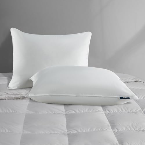 Serta 233 Thread Count White Goose Feather Down Fiber Pillows Medium Firm King Size Pillows Set of 2 Pack 100% Cotton Hotel Collection Bed Pillow for Side Sleeper by Serta