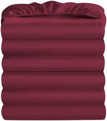 Maple&Stone Twin Fitted Sheet Only, Bulk Pack of 6 Burgundy Sheets by MapleStone