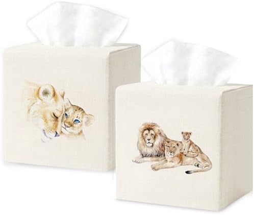 Square Tissue Box Cover Cute Set of 2, Lion Love by EmbroideryLinenVN