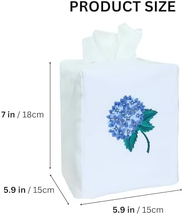 Fabric Tissue Box Cover Set of 2, Vintage Floral Embroidery Hydrangea Tissue Holder, Bouquet Wrapping Bag, Car Tissue Holder, Tissues Box Cover Square 5.9"X5.9"X7", White Square Tissue Box Cover - Image 4