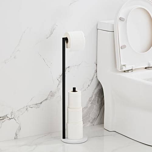 Marble Toilet Paper Holder Stand -Matte Black, Freestanding with Storage, Floor Stand, Silver Toilet Roll Holder, Standing Paper Towel Holder - Image 3