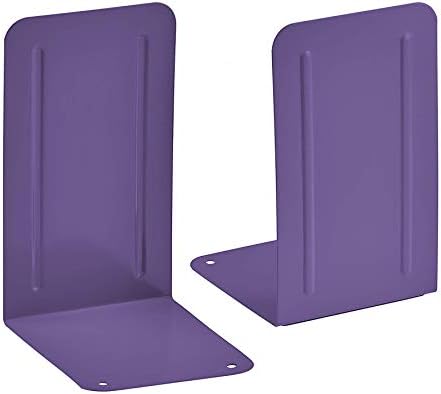 Acrimet Bookends for Shelves, Non-Skid Book Holder, Heavy Duty Book Stopper, Steel Metal Book Ends Storage for Home, Library, 6 7/8" H x 4" W x 4 1/2" D (Purple) (1 Pair / 2 Pieces) by Organizingyourlife