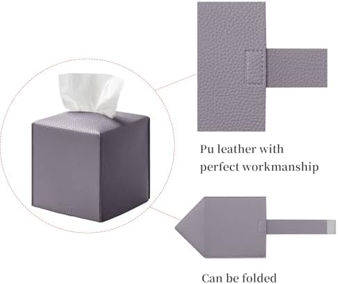 REGELETO Square Tissue Box Cover, Pu Leather Tissue Box Holder with Bottom Belt Modern Stylish Tissue Box Organizer for Bathroom, Bedroom, Hotel, Office Desk 5"X5"X5" - Image 5