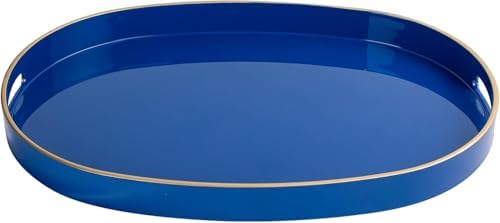 MAONAME Blue Decorative Tray, Oval Plastic Serving Tray with Handles by MAONAME