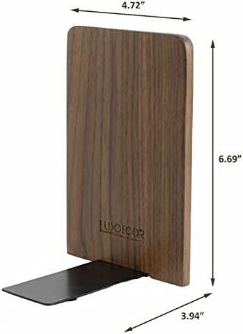 Large Bookend Hold Heavy Books-7x4x5in 2 Pack Non-Skid Wood Bookends Walnut - Image 3