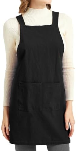 ELEZAY Aprons for Women with Pockets Plus Size Comfort Cross Back No Tie Cotton Linen Apron Pinafore by ELEZAY