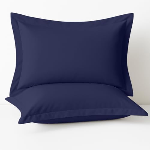 2 Pack Pillow Shams King Size 20x40 – 600 Thread Count 100% Organic Cotton Navy Blue Pillow Covers with 2 Inch Decorative Flange, Soft & Smooth Premium Hotel-Quality Pillowcases Set of 2 by Cotton+Metrics+Linen