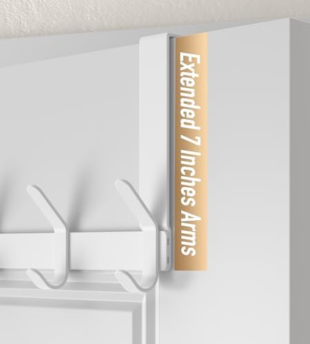 KitchLife Over The Door Hooks with 7" Extended Arms, Fits 1-3/8" Doors, J18U, Heavy Duty Bathroom & Closet Towel Rack, Double-Hooks Hanger 1 Pack, Glossy White - Image 3