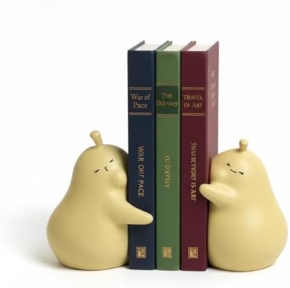 Hug Pear Decorative Bookends, Cute Book Ends to Hold Books Creative Ceramic Book Holder Stopper for Home Office Desk Bookshelf Decoration (Matte Yellow) by DecoVlog