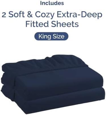 CGK Linens 2 Pack Extra Deep King Fitted Sheets - Navy Blue - Image 4