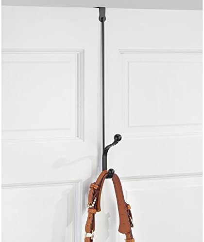 mDesign Metal Modern Over The Door Storage Organizer Rack - Hang Coats, Hoodies, Hats, Scarves, Purses, Leashes, Towels, Robes, Clothing - 17" Tall, 2 Hooks - 2 Pack - Black - Image 3