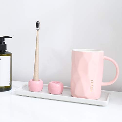 AirMoon Mini Ceramic Toothbrush Holder for Bathroom - Pink Small Countertop Organizer, Easy Clean Toothbrush Stand, Suit for Electric Toothbrush Head, Pens & Coffee Spoon, Pack of 2 - Image 3
