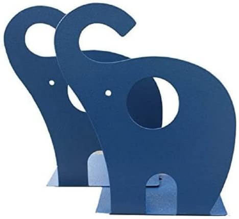 one Pair Cute Cartoon Elephant Nonskid Bookends Art Bookend Metal Bookends (Dark Blue) by zmgmsmhendlessefforts