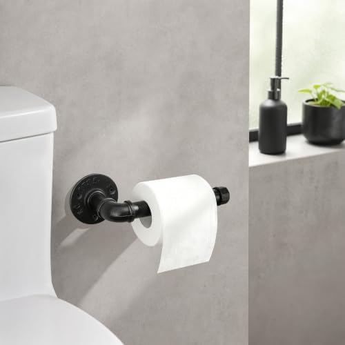 Industrial Pipe Toilet Paper Holder, Heavy Duty DIY Vintage Rustic Iron Farmhouse Style Roll Tissue Wall Mount Paper Holder Towel Racks with Hardware for Bathroom, Kitchen, Bedroom (1, Black) - Image 4