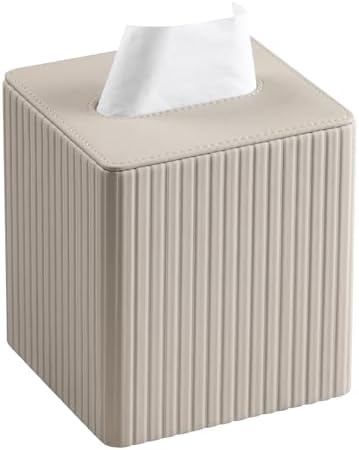 PU Leather Tissue Box Cover, Square Tissue Holder (Beige) by MEIBOOCH